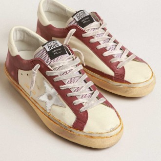 Golden Goose Super-Star Sneakers In Nappa Leather With Burgundy Inserts And Silver Star GMF00374.F004080.82147