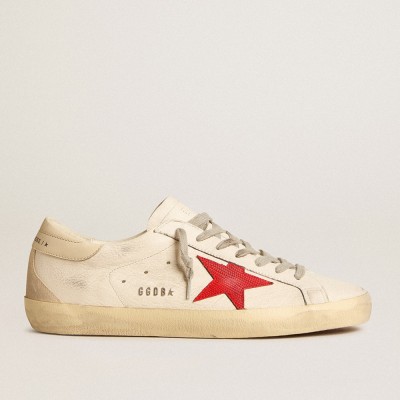 Golden Goose Super-Star Sneakers In Nappa With Red Star And Cream Leather Heel Tab GMF00102.F005989.11882