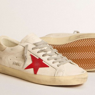 Golden Goose Super-Star Sneakers In Nappa With Red Star And Cream Leather Heel Tab GMF00102.F005989.11882