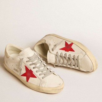 Golden Goose Super-Star Sneakers In Nappa With Red Star And Cream Leather Heel Tab GMF00102.F005989.11882