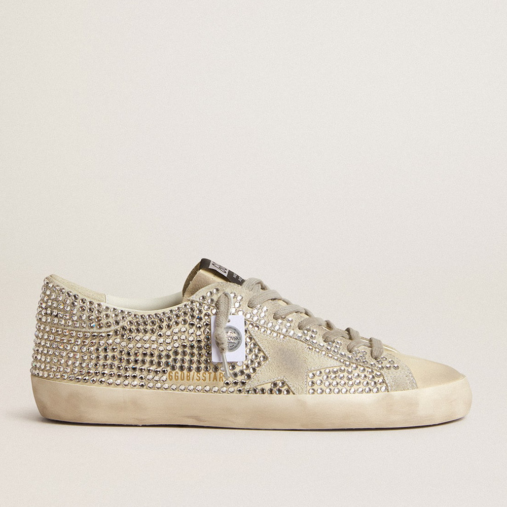 Golden Goose Super-Star Sneakers In Nubuck With Swarovski Crystals And Ice-gray Suede Star GWF00174.F006318.10273