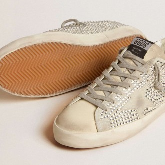 Golden Goose Super-Star Sneakers In Nubuck With Swarovski Crystals And Ice-gray Suede Star GWF00174.F006318.10273