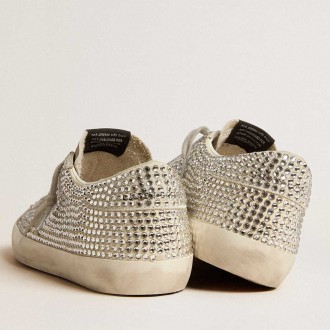 Golden Goose Super-Star Sneakers In Nubuck With Swarovski Crystals And Ice-gray Suede Star GWF00174.F006318.10273