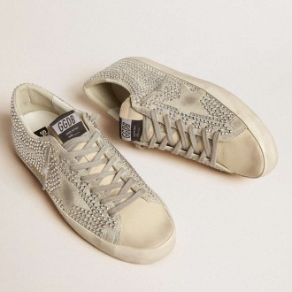 Golden Goose Super-Star Sneakers In Nubuck With Swarovski Crystals And Ice-gray Suede Star GWF00174.F006318.10273