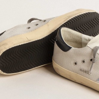 Golden Goose Super-Star Sneakers In Pale Silver Mesh With Light Blue Suede Star GMF00101.F004587.82295