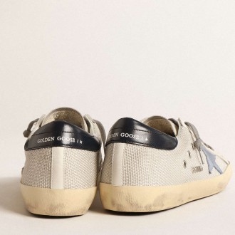 Golden Goose Super-Star Sneakers In Pale Silver Mesh With Light Blue Suede Star GMF00101.F004587.82295