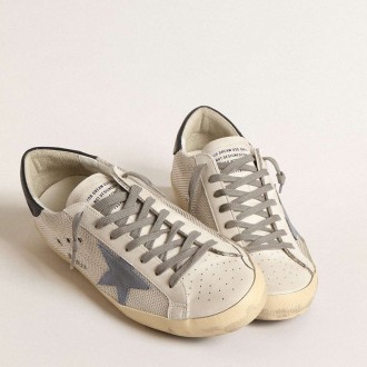 Golden Goose Super-Star Sneakers In Pale Silver Mesh With Light Blue Suede Star GMF00101.F004587.82295