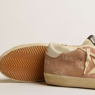 Golden Goose Super-Star Sneakers In Powder-pink Suede With Cream Leather Star GWF00101.F005272.25703