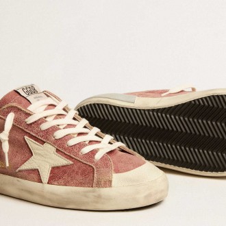 Golden Goose Super-Star Sneakers In Red Leather With Cream Nubuck Star And Heel Tab GMF00659.F005190.40474