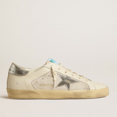 Golden Goose Super-Star Sneakers In White Leather And Suede With Silver And Gold Leather Star GWF00103.F005189.11664