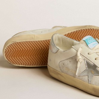 Golden Goose Super-Star Sneakers In White Leather And Suede With Silver And Gold Leather Star GWF00103.F005189.11664