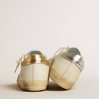 Golden Goose Super-Star Sneakers In White Leather And Suede With Silver And Gold Leather Star GWF00103.F005189.11664