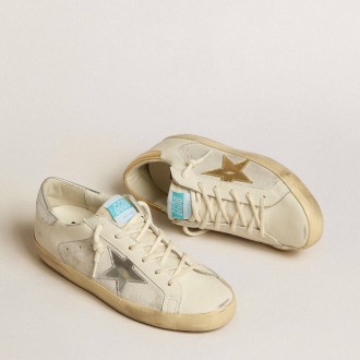 Golden Goose Super-Star Sneakers In White Leather And Suede With Silver And Gold Leather Star GWF00103.F005189.11664