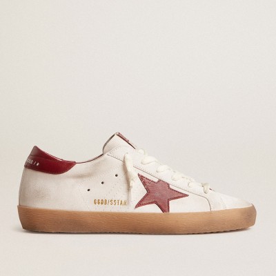 Golden Goose Super-Star Sneakers In White Suede With Burgundy Leather Star And Heel Tab GWF00101.F005874.10360