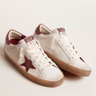 Golden Goose Super-Star Sneakers In White Suede With Burgundy Leather Star And Heel Tab GWF00101.F005874.10360