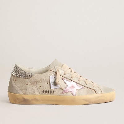 Golden Goose Super-Star Sneakers LTD In Ecru With Swarovski Crystal Heel Tab GWF00102.F004660.82325