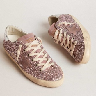 Golden Goose Super-Star Sneakers LTD In Glitter With Suede Star And Silver Heel Tab GWF00101.F005942.82670