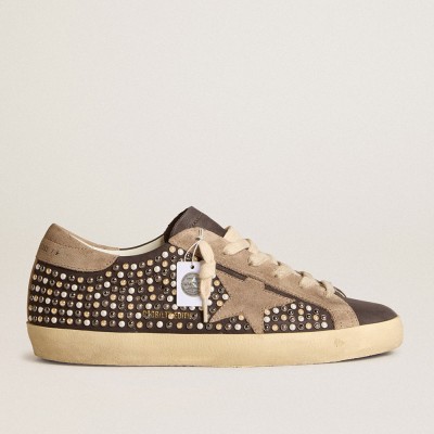 Golden Goose Super-Star Sneakers LTD In Gray Nubuck With Swarovski Pearls And Suede Star GWF00101.F005947.60522