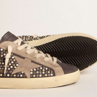 Golden Goose Super-Star Sneakers LTD In Gray Nubuck With Swarovski Pearls And Suede Star GWF00101.F005947.60522