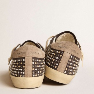 Golden Goose Super-Star Sneakers LTD In Gray Nubuck With Swarovski Pearls And Suede Star GWF00101.F005947.60522