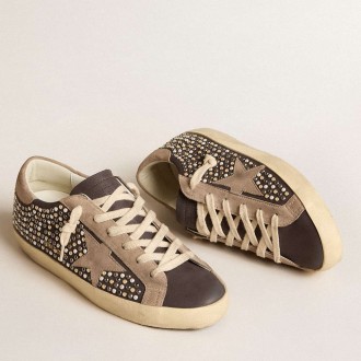 Golden Goose Super-Star Sneakers LTD In Gray Nubuck With Swarovski Pearls And Suede Star GWF00101.F005947.60522