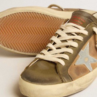 Golden Goose Super-Star Sneakers LTD In Green Leather And Tobacco-colored Suede With Silver Star GMF00103.F005172.82501