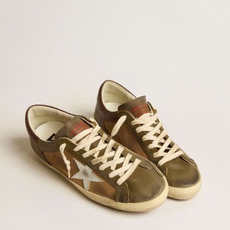 Golden Goose Super-Star Sneakers LTD In Green Leather And Tobacco-colored Suede With Silver Star GMF00103.F005172.82501