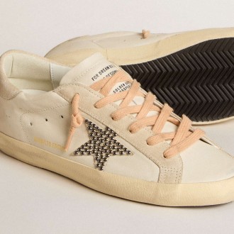 Golden Goose Super-Star Sneakers LTD In Leather With Beige Suede Star With Swarovski Studs GWF00101.F005949.10318