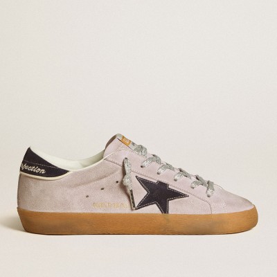 Golden Goose Super-Star Sneakers LTD In Lilac Suede With Midnight Blue Suede Star And Heel Tab GWF00101.F006544.45436