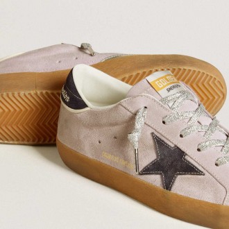 Golden Goose Super-Star Sneakers LTD In Lilac Suede With Midnight Blue Suede Star And Heel Tab GWF00101.F006544.45436