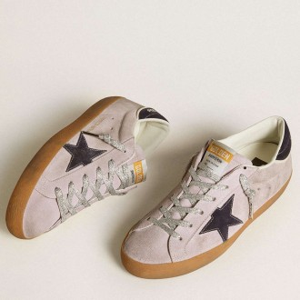 Golden Goose Super-Star Sneakers LTD In Lilac Suede With Midnight Blue Suede Star And Heel Tab GWF00101.F006544.45436