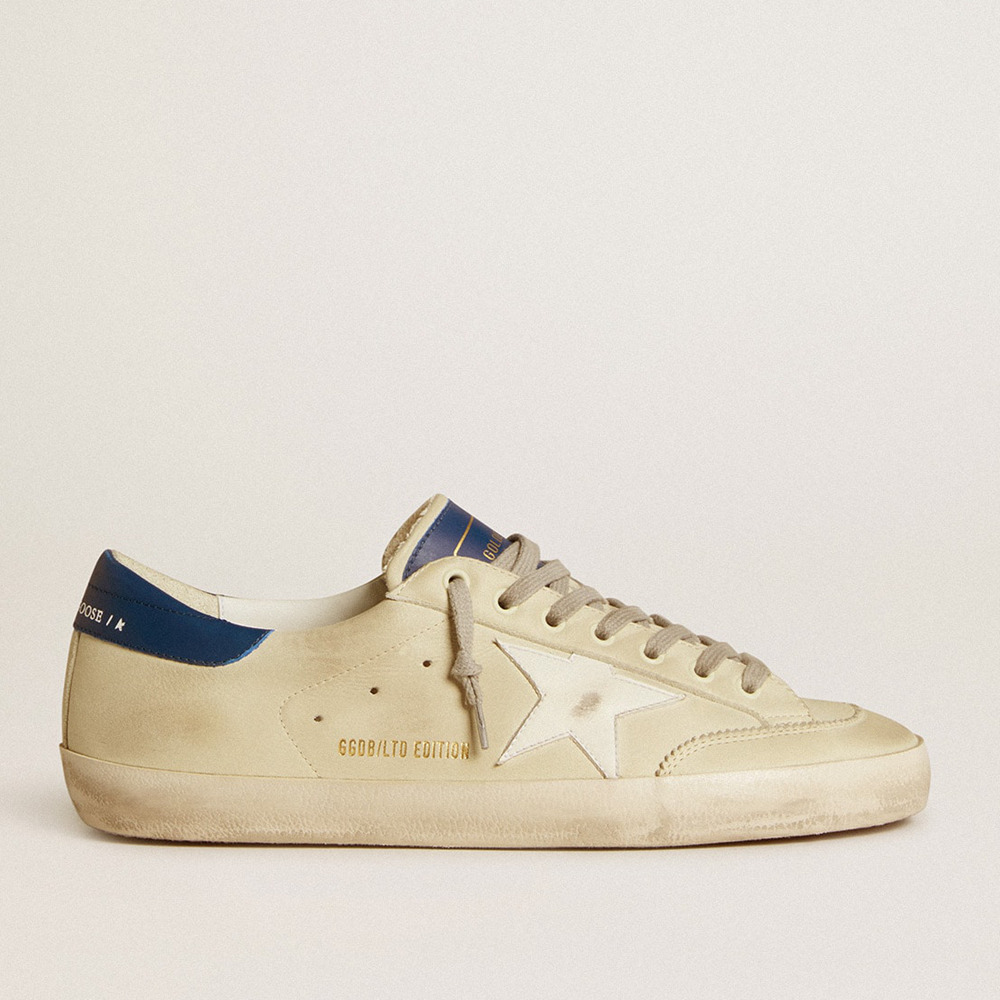 Golden Goose Super-Star Sneakers LTD In Nubuck With White Leather Star And Blue Heel Tab GMF00825.F006772.12154