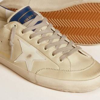 Golden Goose Super-Star Sneakers LTD In Nubuck With White Leather Star And Blue Heel Tab GMF00825.F006772.12154