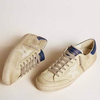 Golden Goose Super-Star Sneakers LTD In Nubuck With White Leather Star And Blue Heel Tab GMF00825.F006772.12154