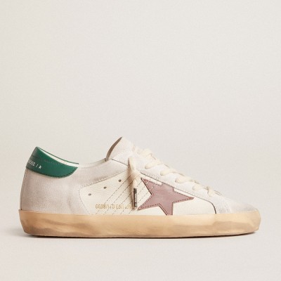 Golden Goose Super-Star Sneakers LTD In Suede With Pink Leather Star And Green Heel Tab GWF00103.F005863.11861