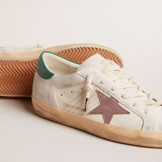 Golden Goose Super-Star Sneakers LTD In Suede With Pink Leather Star And Green Heel Tab GWF00103.F005863.11861