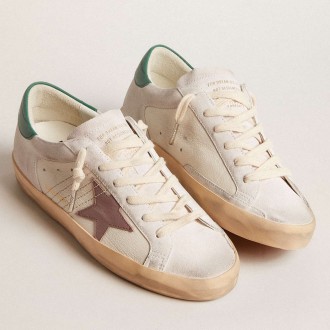 Golden Goose Super-Star Sneakers LTD In Suede With Pink Leather Star And Green Heel Tab GWF00103.F005863.11861