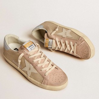 Golden Goose Super-Star Sneakers LTD In White Mesh And Pink Nubuck With Swarovski Crystals Heel Tab GWF00101.F005921.15600