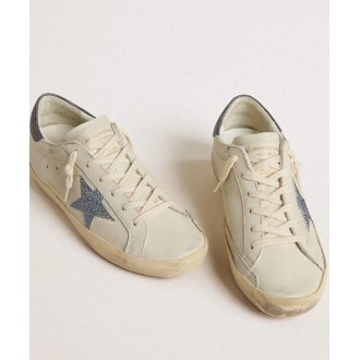 Golden Goose Super-Star Sneakers LTD With Cream-colored Leather Star With Swarovski Crystals And Blue Leather Heel Tab With Lizard Print GWF00101.F005870.10793