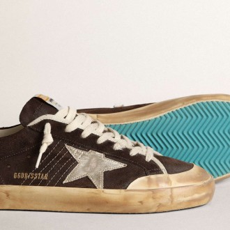 Golden Goose Super-Star Sneakers Penstar In Brown Suede With A Platinum Star GMF00107.F003375.55493