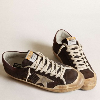 Golden Goose Super-Star Sneakers Penstar In Brown Suede With A Platinum Star GMF00107.F003375.55493