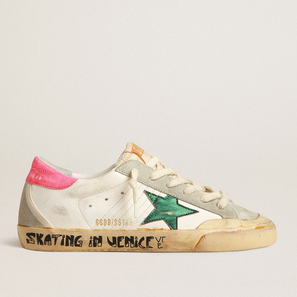 Golden Goose Super-Star Sneakers Penstar With Green Star And Fluorescent Lobster Heel Tab GWF00175.F004050.82135