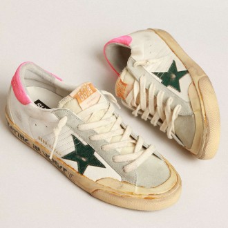 Golden Goose Super-Star Sneakers Penstar With Green Star And Fluorescent Lobster Heel Tab GWF00175.F004050.82135