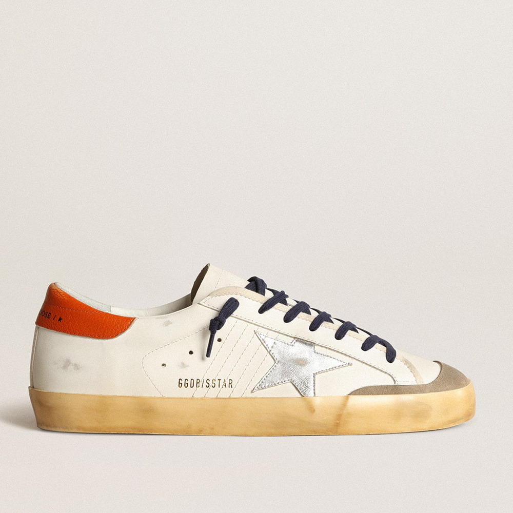 Golden Goose Super-Star Sneakers Penstar With Silver Star And Orange Heel Tab GMF00107.F004029.11367