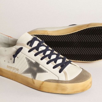 Golden Goose Super-Star Sneakers Penstar With Silver Star And Orange Heel Tab GMF00107.F004029.11367