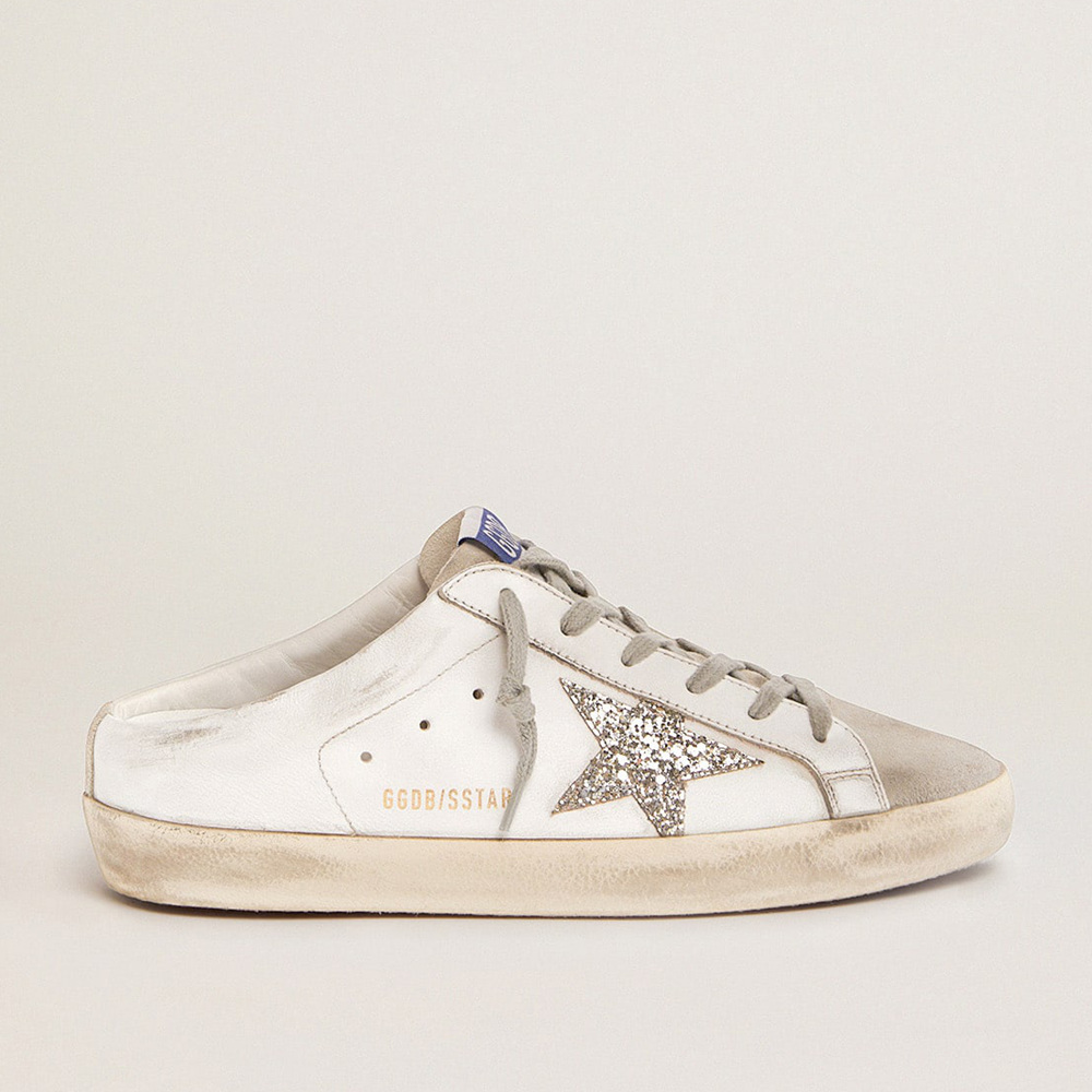 Golden Goose Super-Star Sneakers Sabot With A Platinum Glitter Star And Suede Tongue GWF00110.F001722.81194