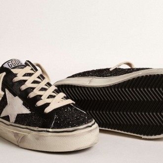 Golden Goose Super-Star Sneakers Sabots In Black Glitter With White Bio-based Star GWF00485.F004546.80203