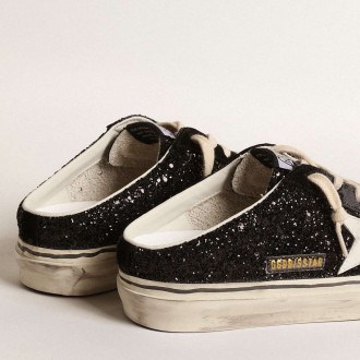 Golden Goose Super-Star Sneakers Sabots In Black Glitter With White Bio-based Star GWF00485.F004546.80203