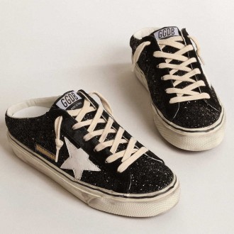 Golden Goose Super-Star Sneakers Sabots In Black Glitter With White Bio-based Star GWF00485.F004546.80203