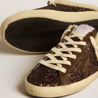 Golden Goose Super-Star Sneakers Sabots In Glitter With Brown Star And Shearling Lining GWF00110.F005132.55499